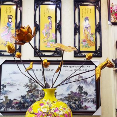 Bình Hút Lộc Hoa Đào men vàng